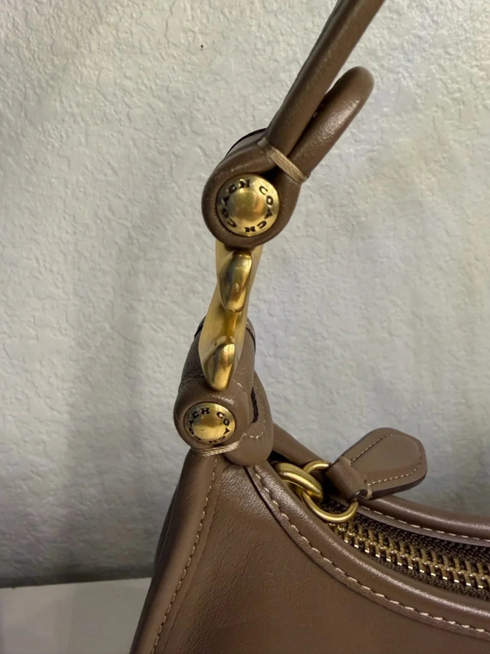 Coach Eve Leather Shoulder Bag with Gold Accent in the color in dark stone - Picture 10 of 13
